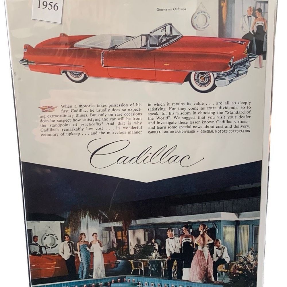 Vintage 1956 Cadillac Red Convertible Ad Advertising